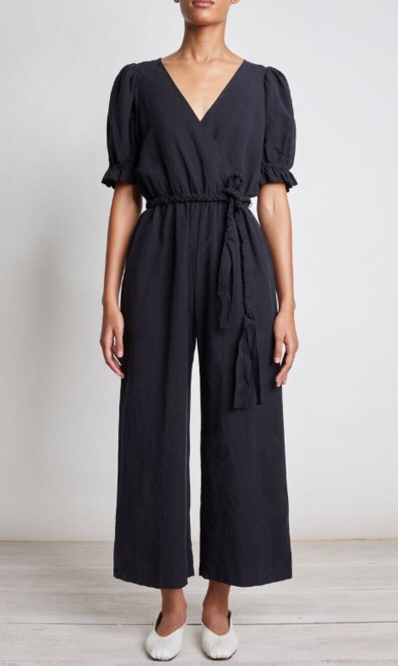 Apiece Apart Chabrol Jumpsuit Black Linen Belted Puff Sleeve Women's 2